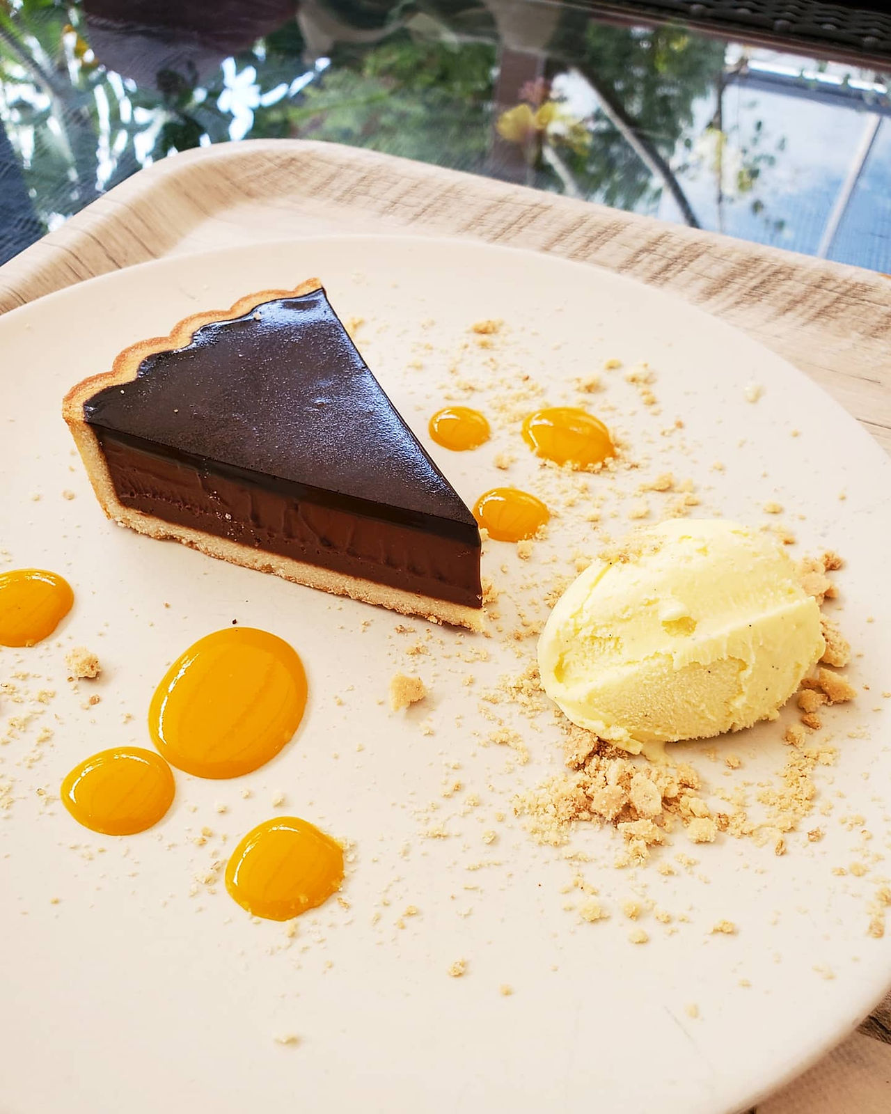 Chocolate tart with vanilla ice-cream from Spoonbill, Tennoji Osaka Japan.