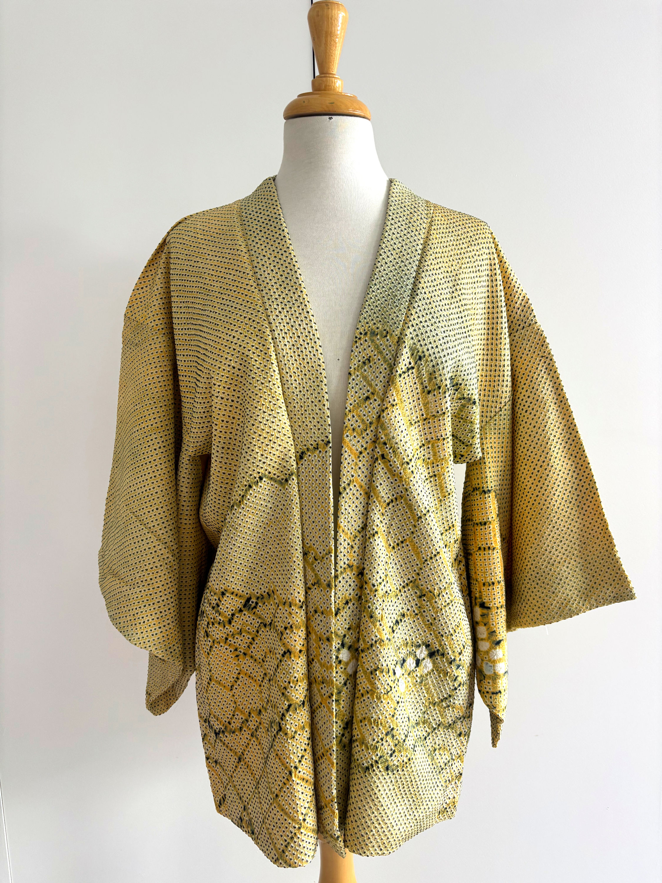 Canary Yellow silk shibori haori jacket