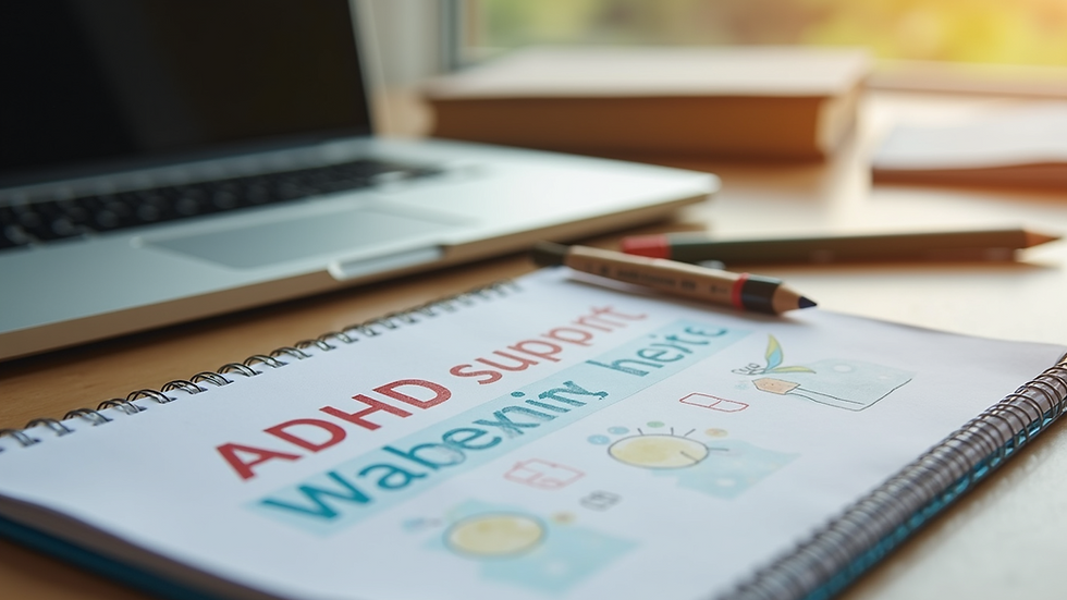Close-up view of resources related to ADHD support and management