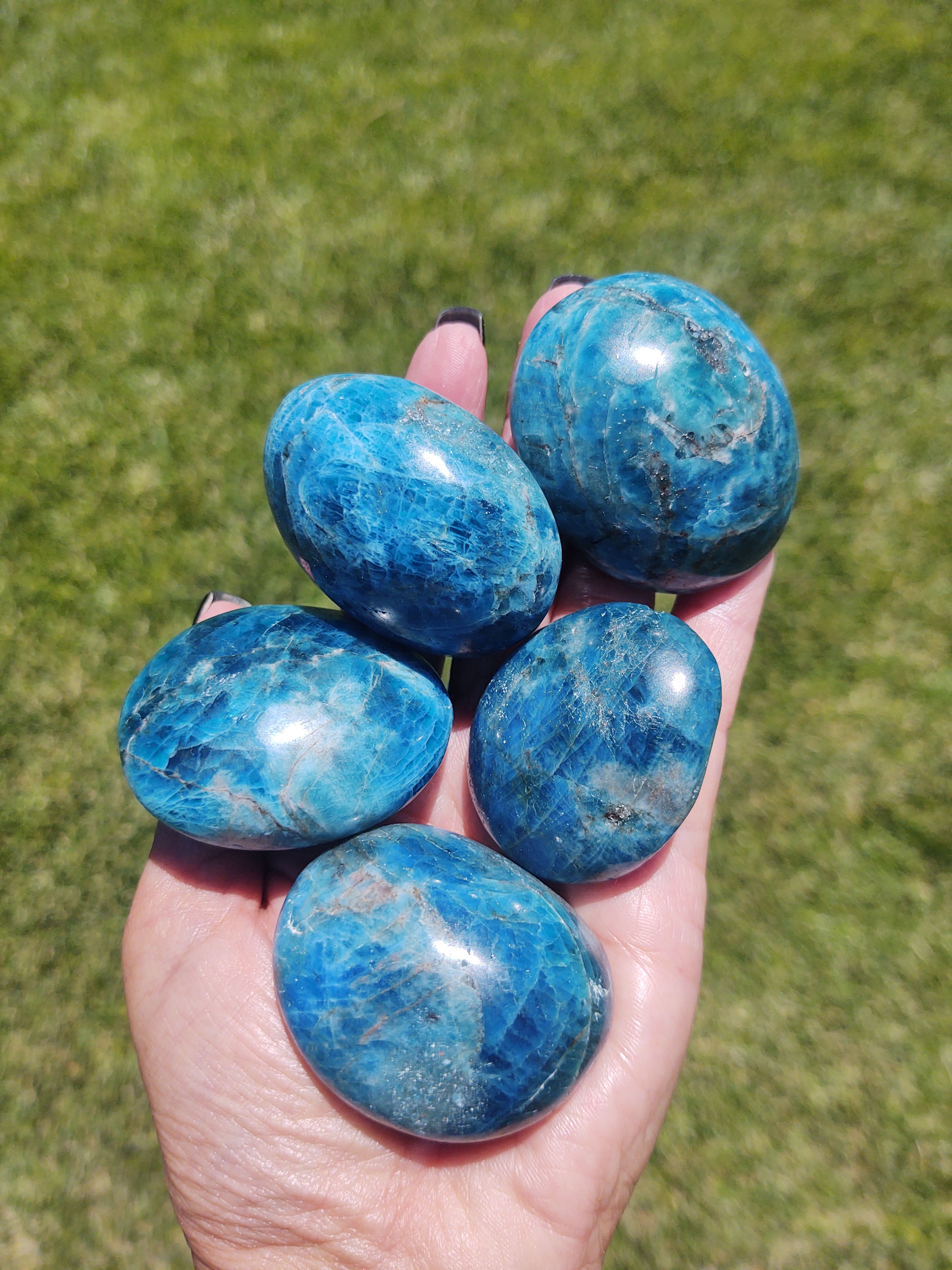 Large Blue Apatite Palm Stone