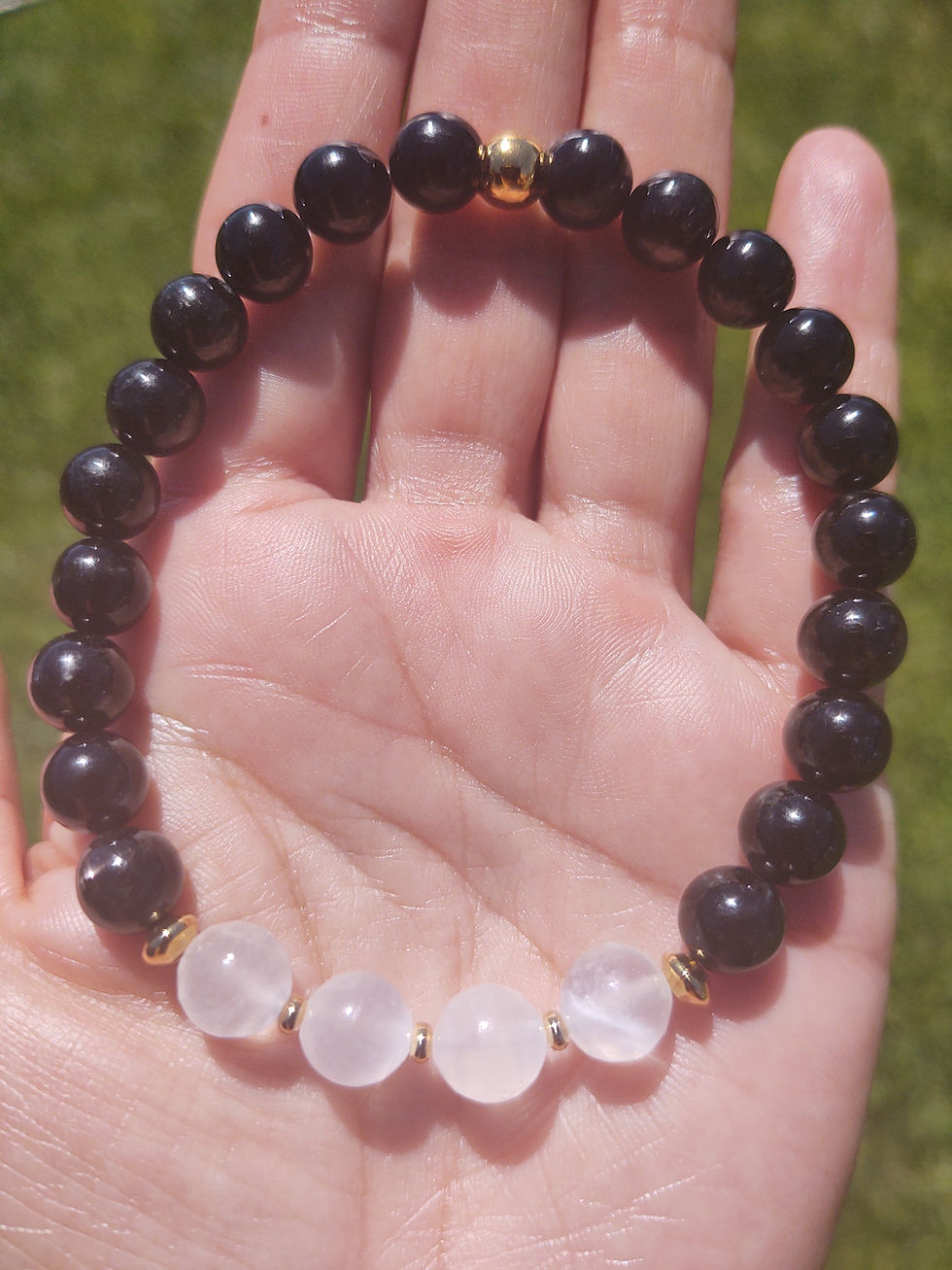 Thumbnail: Selenite and Hypersthene Talisman Bracelet