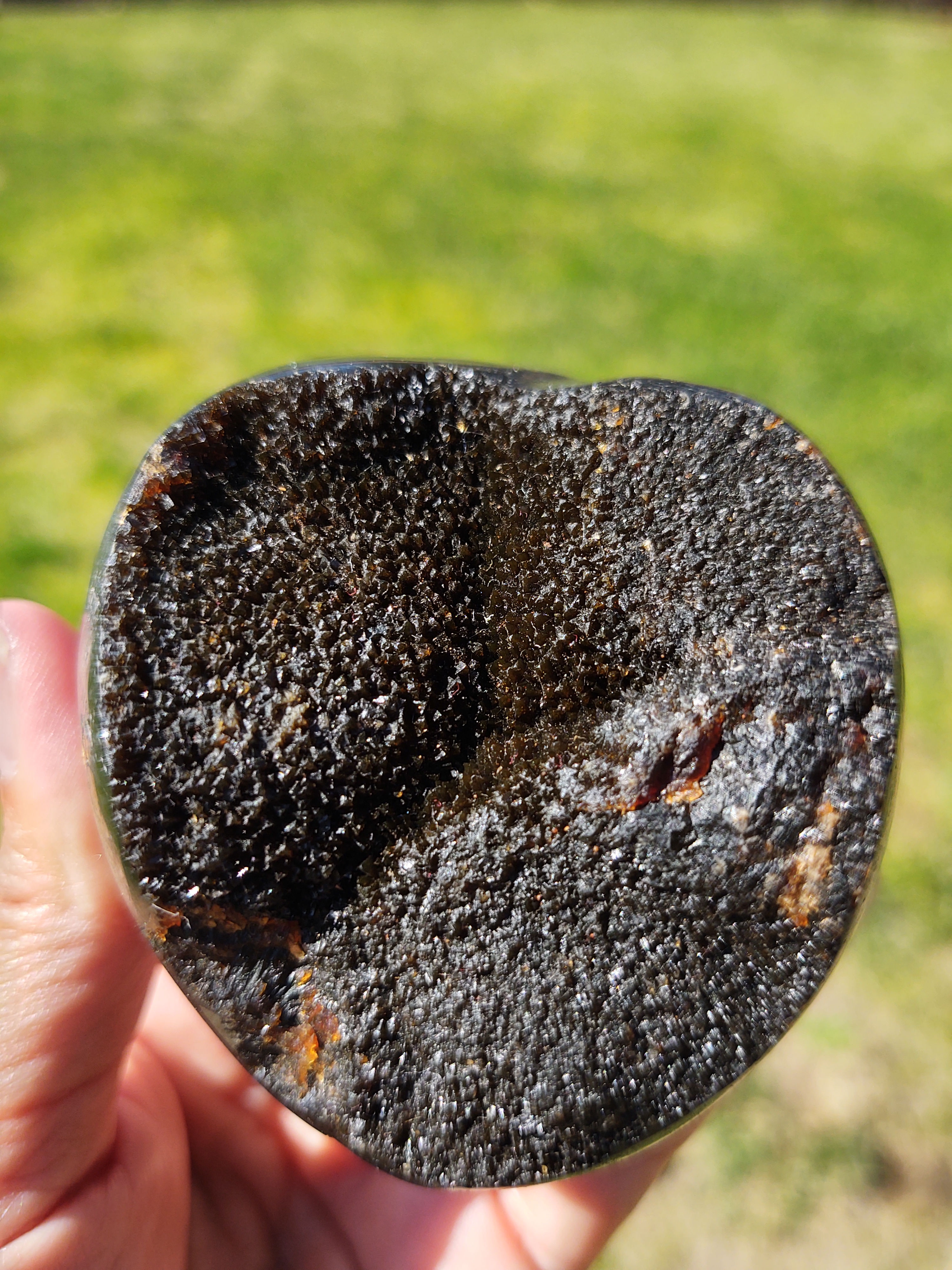 Natural Heart Shaped Druzy Dragon Septarian Palm Stone