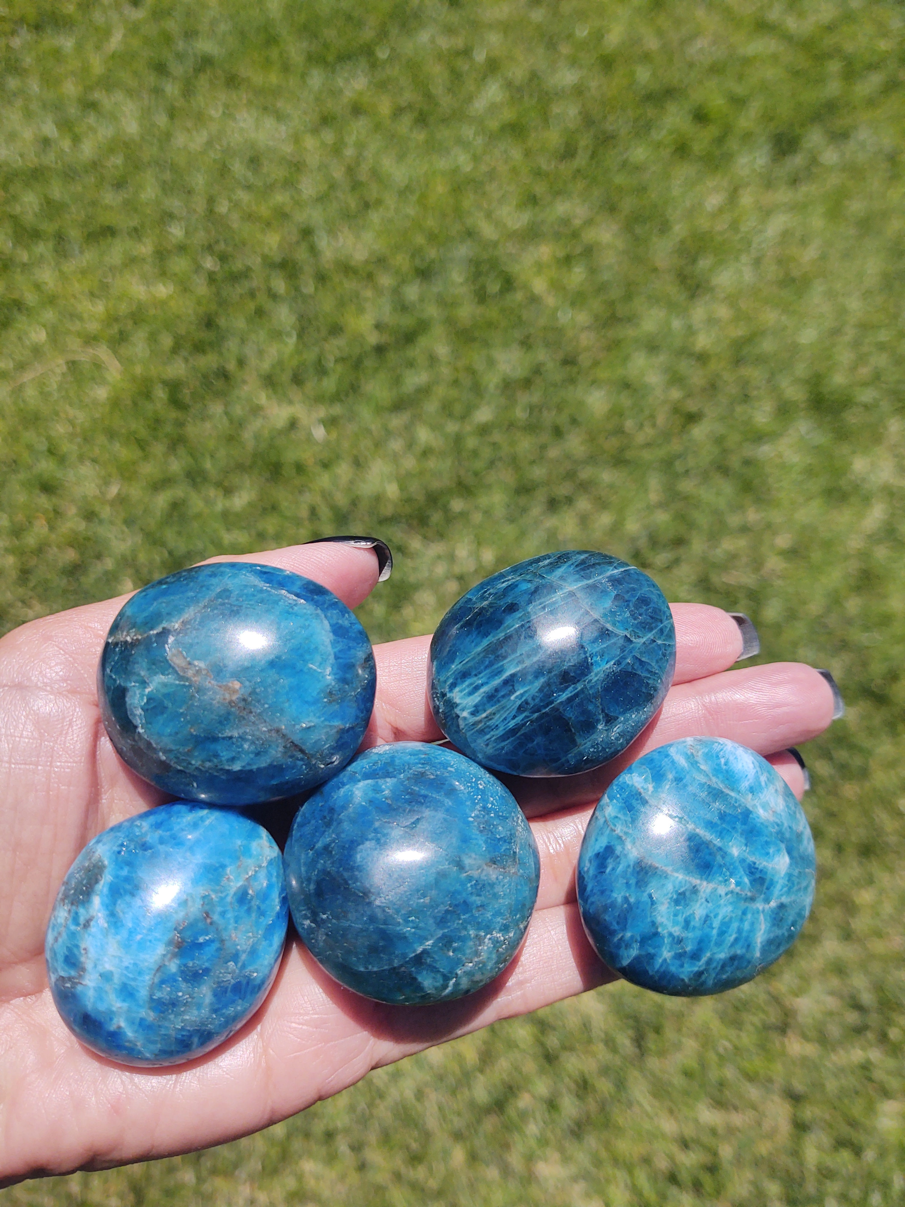 Small Blue Apatite Palm Stone