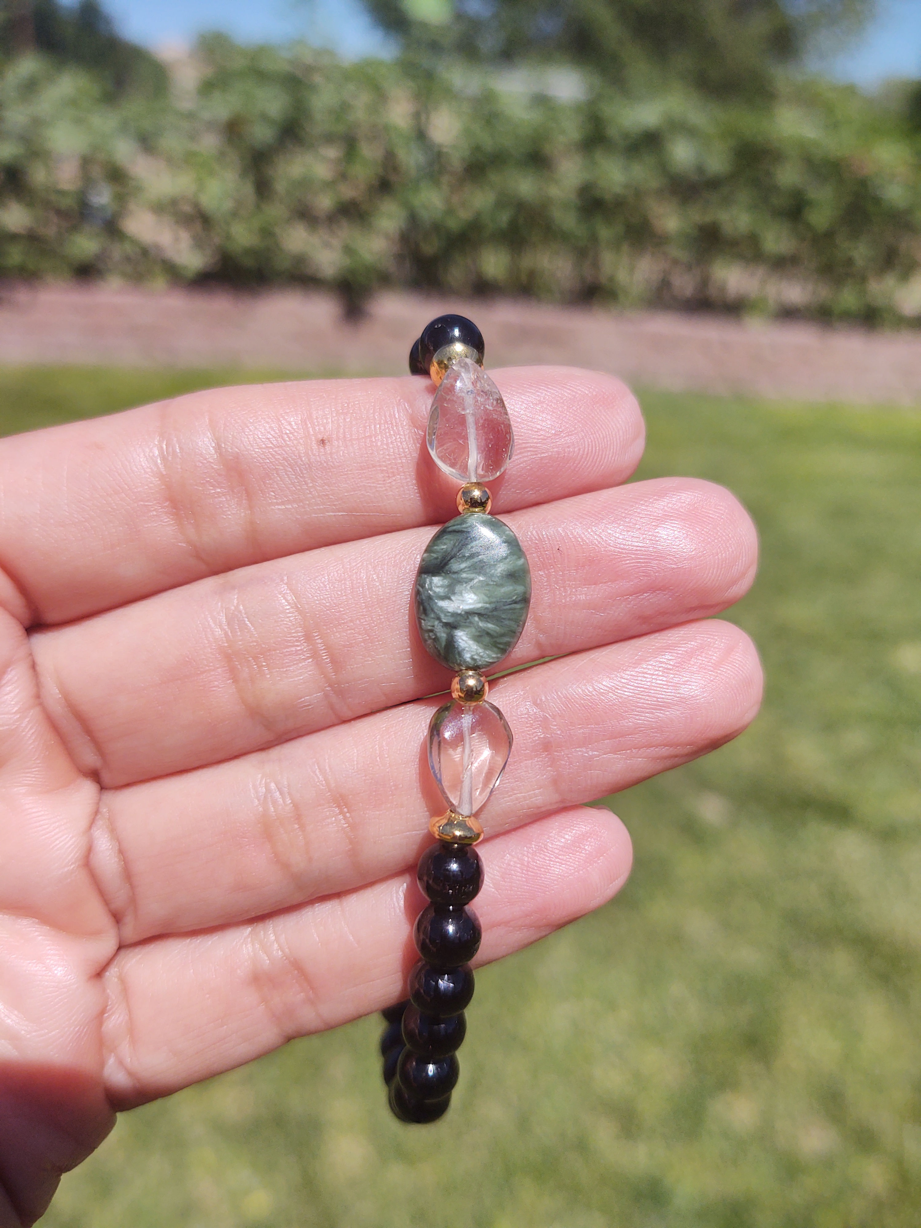 Seraphinite, Smoky Quartz and Black Tourmaline Talisman Bracelet