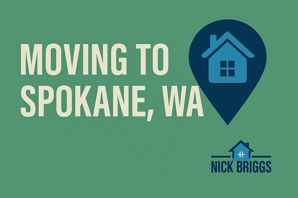 Graphic design image with house icon and text reading 'Moving to Spokane, WA' — ideal for blogs or marketing content targeting the focus keyword moving to Spokane WA 2025.