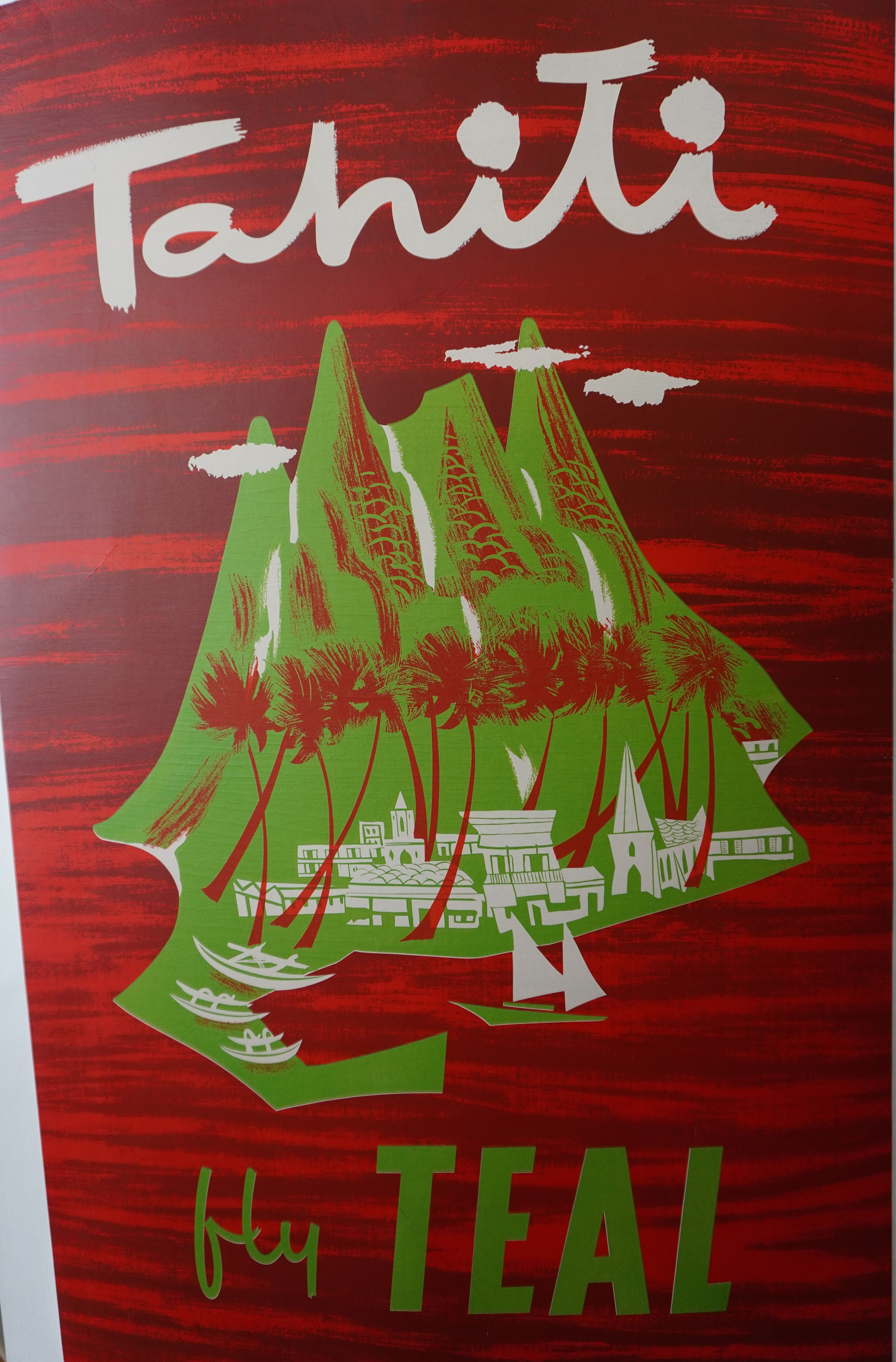 Tahiti Fly Teal Poster featuring island. Original silk screen.