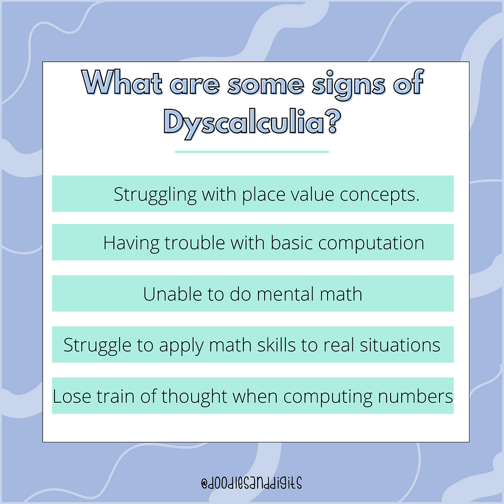 What are some signs of dyscalculia? List of 5 symptoms of Dyscalculia.