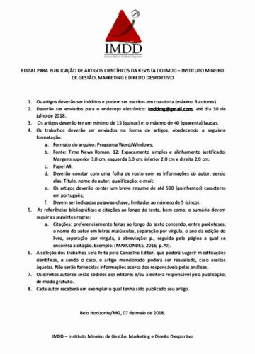 Edital para publicação de artigos sobre Gestão, Marketing e Direito Desportivo