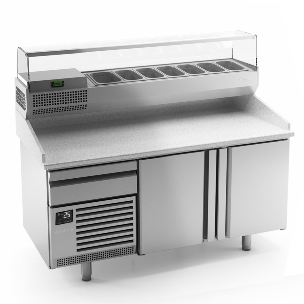 2 Door Pizza Prep Counter 485L