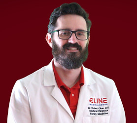 Dr. Cline Red Shirt Crimson Background
