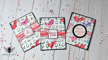 valentines day cards with watercolor hearts, vellum, string, and a small sentiment