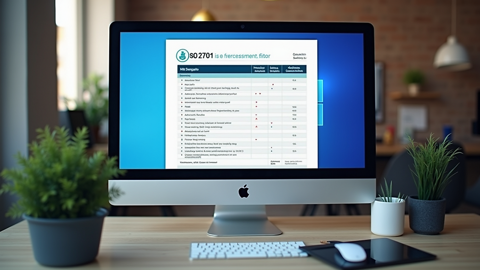 Close-up of a computer screen showing an ISO 27001 risk assessment template
