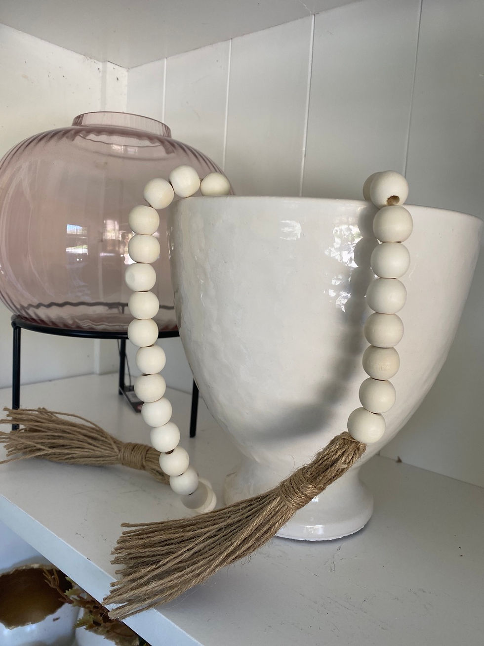 Thumbnail: Wooden bead Garland with twine tassels 