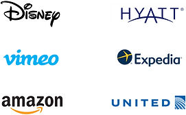 Disney, Vimeo, Amazon, Hyatt, Expedia, United.
