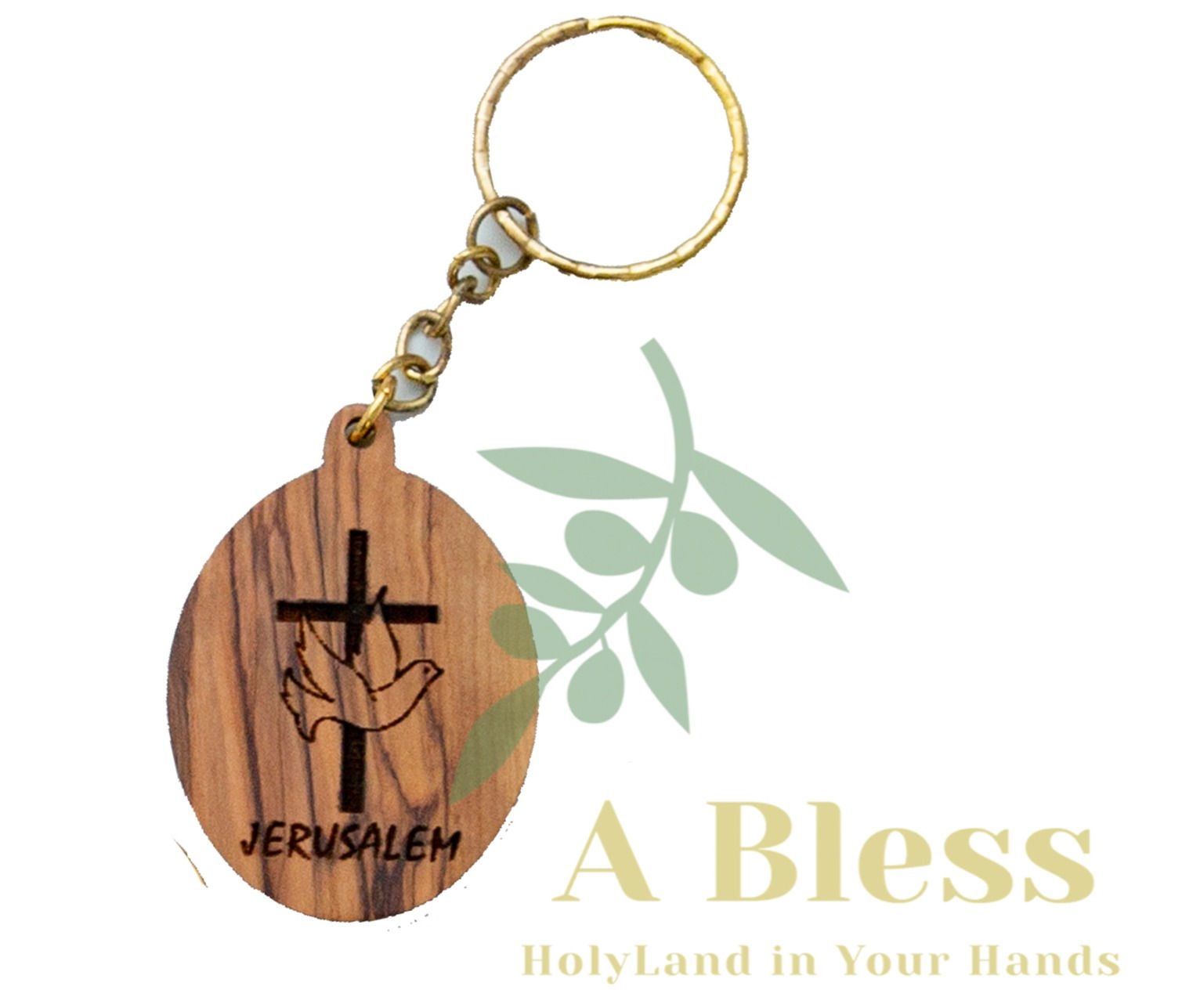 Oval olive wood cross with Pigeon Key Chain