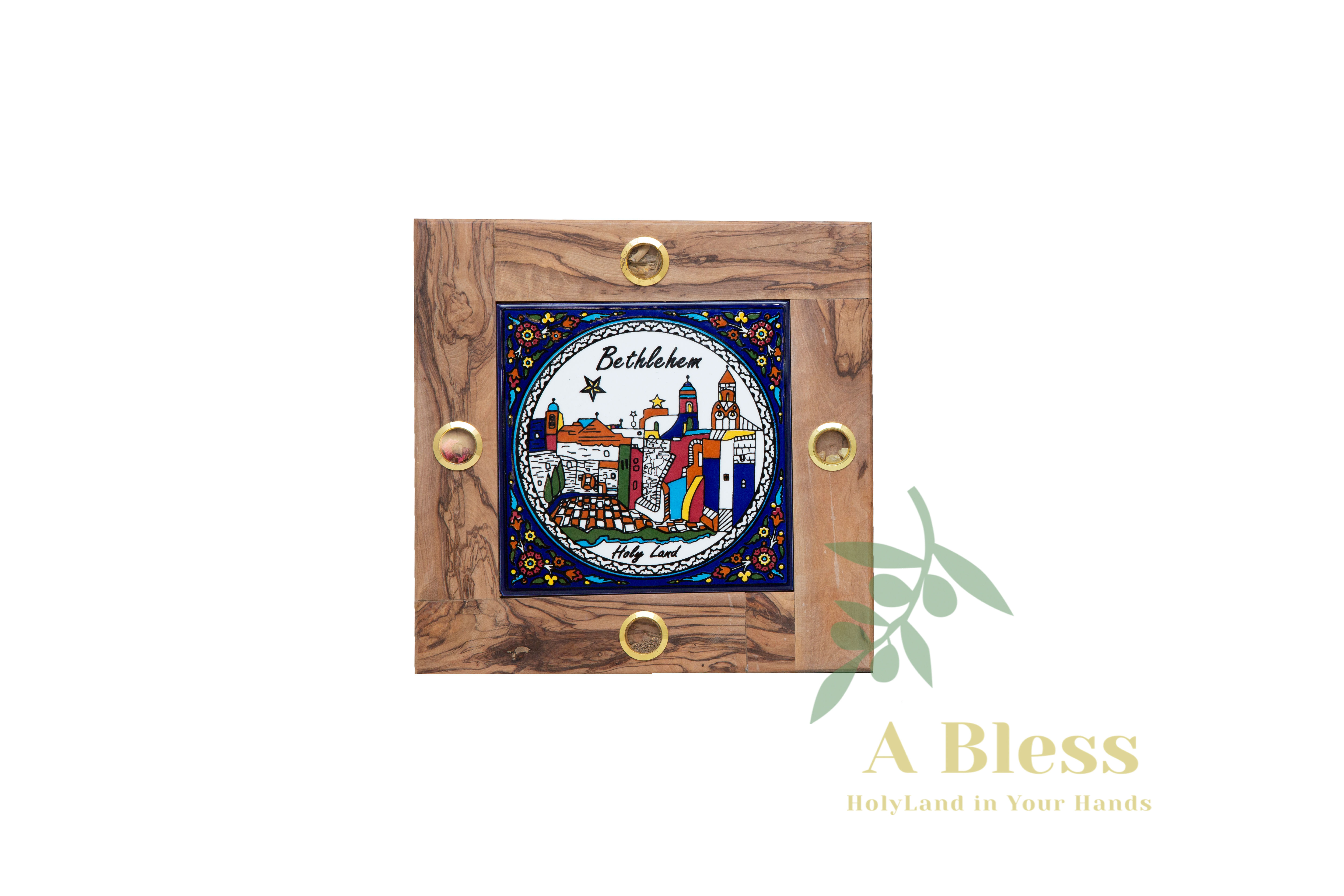 Bethlehem Pottery Ceramics with Holy Incense and wood Frame