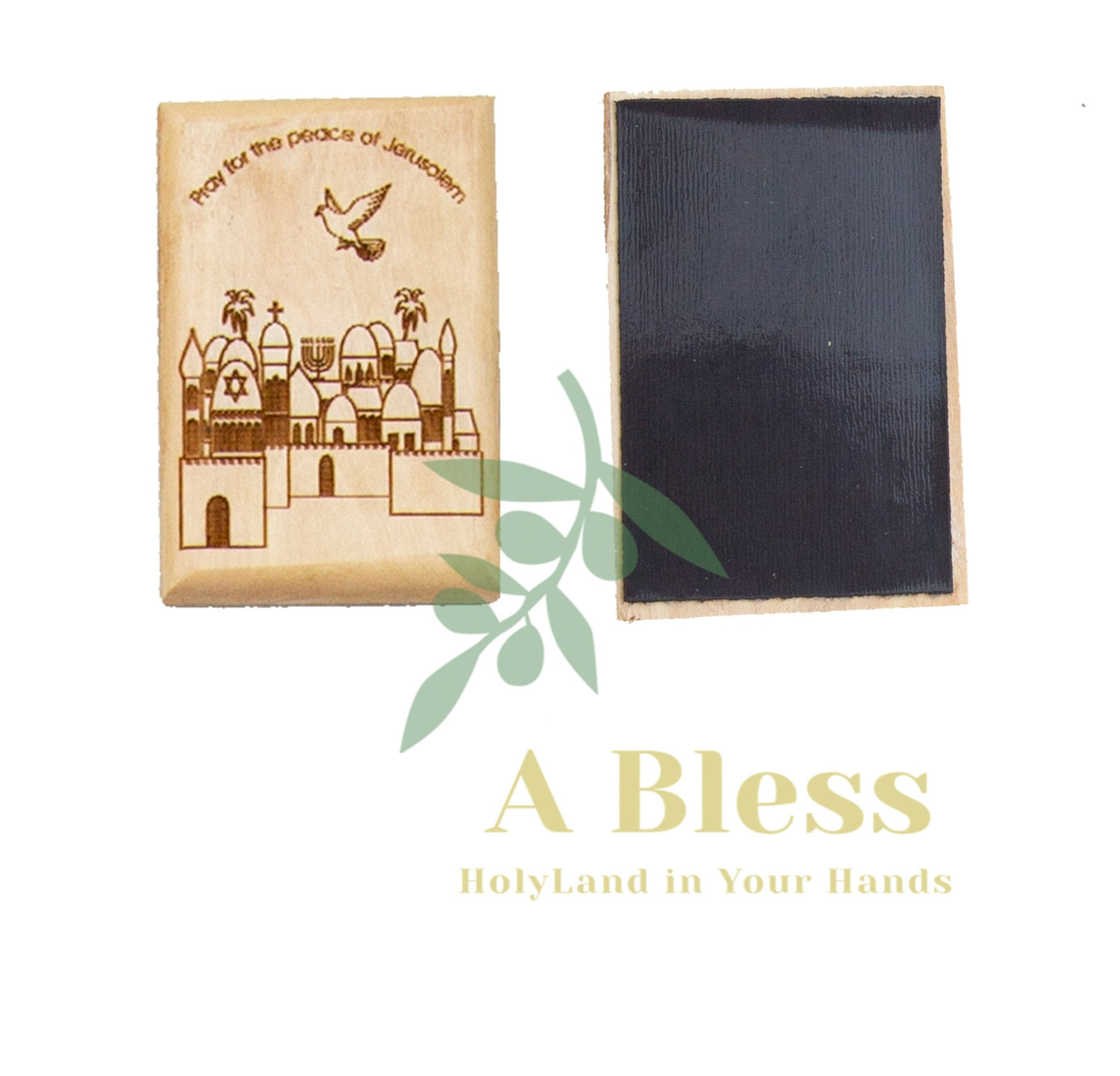 Olive wood Pray for the Peace of Jerusalem Magnet (B)
