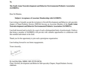 Sub-specialty chapter of Nepal Pediatric Society (NEPAS) become an Associate Member of the South Asian Neurodevelopment and Behavior Environmental Pediatric Association (SANBEPA).