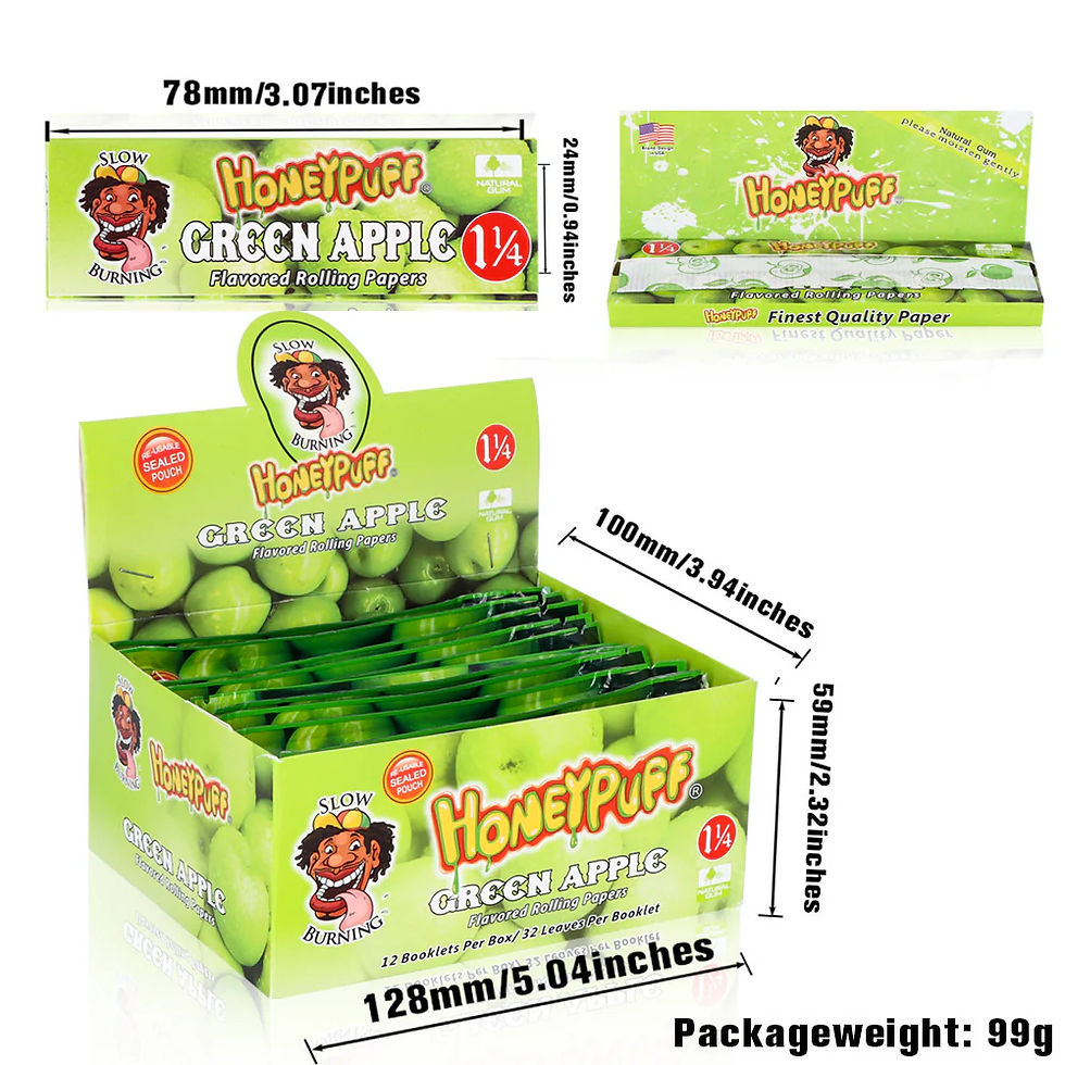 Thumbnail: HONEYPUFF 1 1/4 Green Apple Flavored Rolling Papers Slow Burning Cigarette Paper