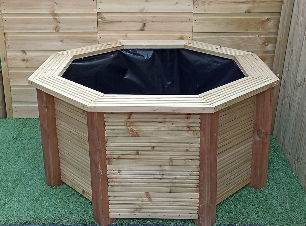 Thumbnail: large octagonal garden pond with bench seat front view