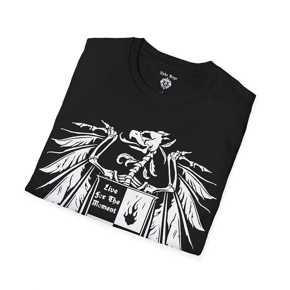 Thumbnail: Black t-shirt with dragon and "Live for the Moment" print