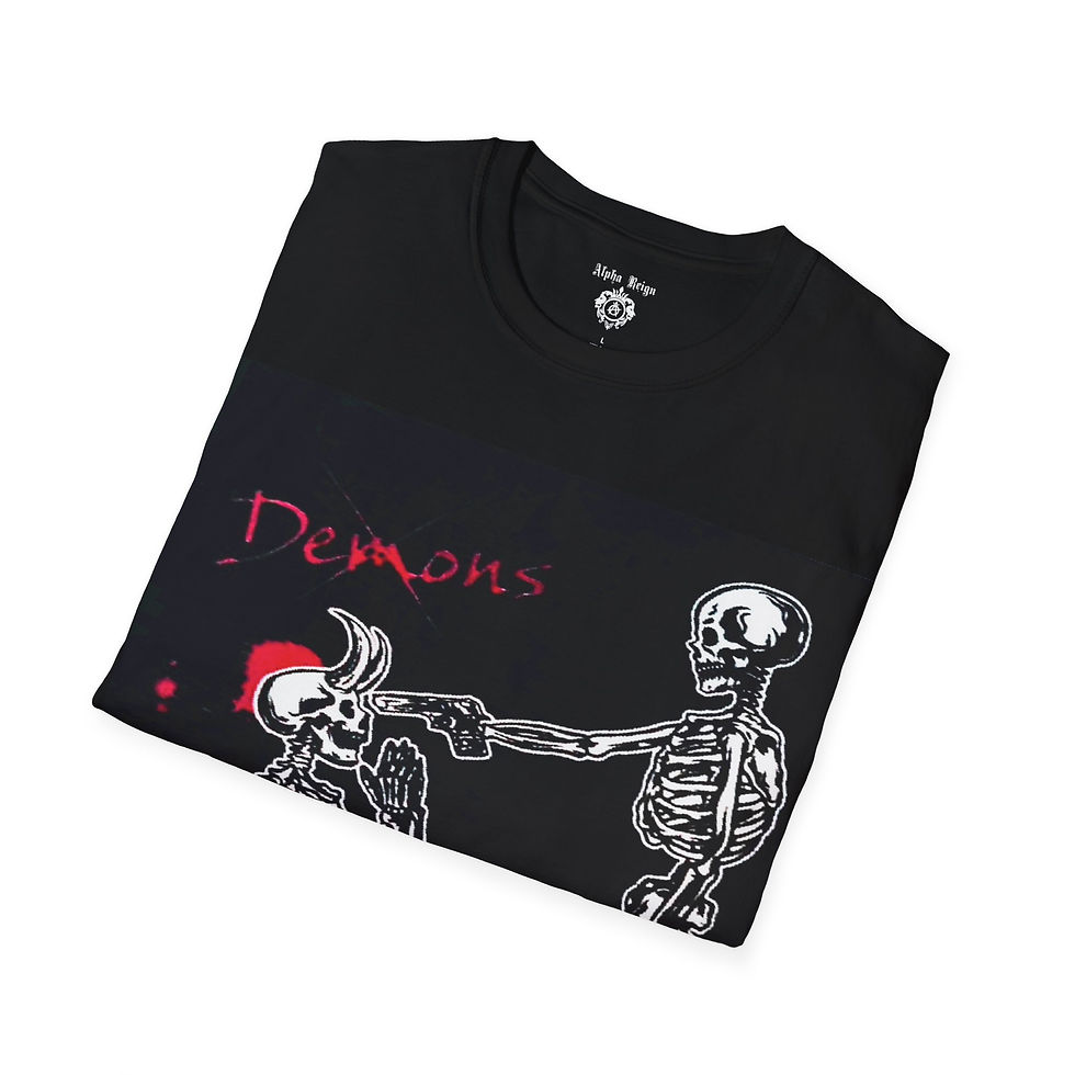Thumbnail: Black t-shirt with Demons text and skeleton graphic