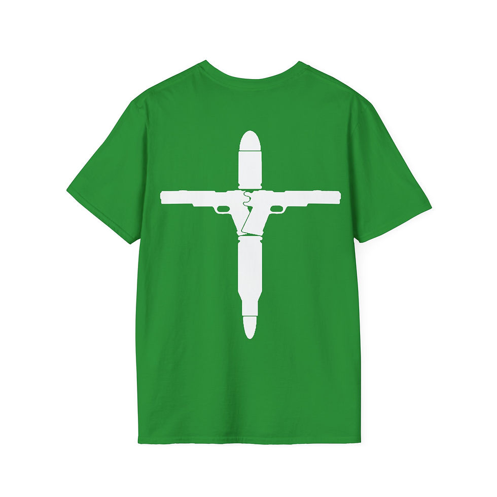 Thumbnail: Green t-shirt with white gun cross design