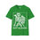 Thumbnail: Green V-neck T-shirt: Skeleton soldier graphic, "BOT SLAYER"