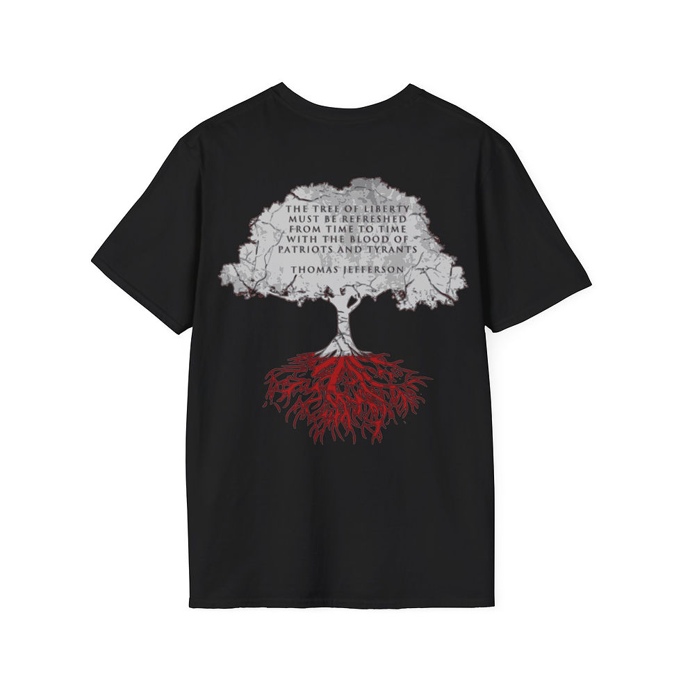 Dark T-shirt with tree and roots graphic
