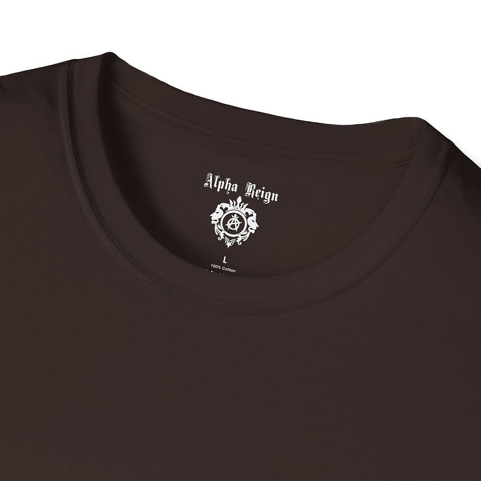 Thumbnail: Dark brown Alpha Reign t-shirt tag detail