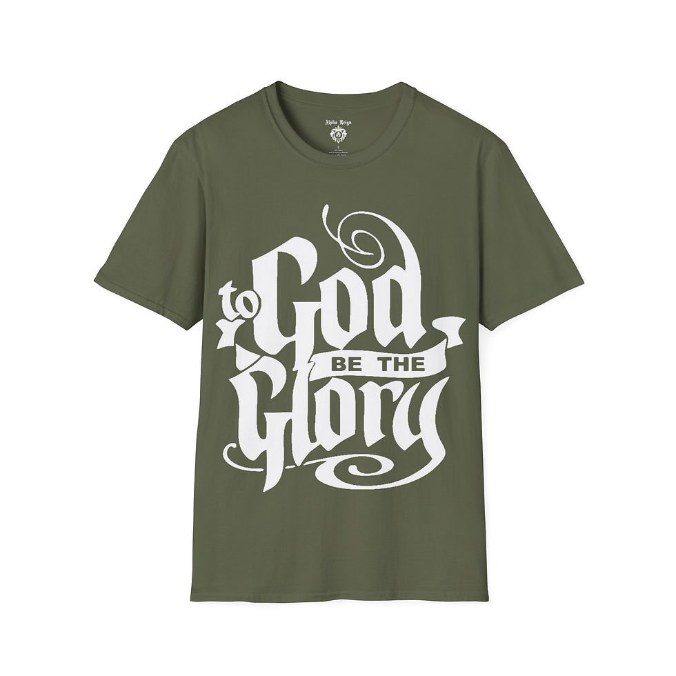 Thumbnail: Olive green t-shirt with "To God Be The Glory" design