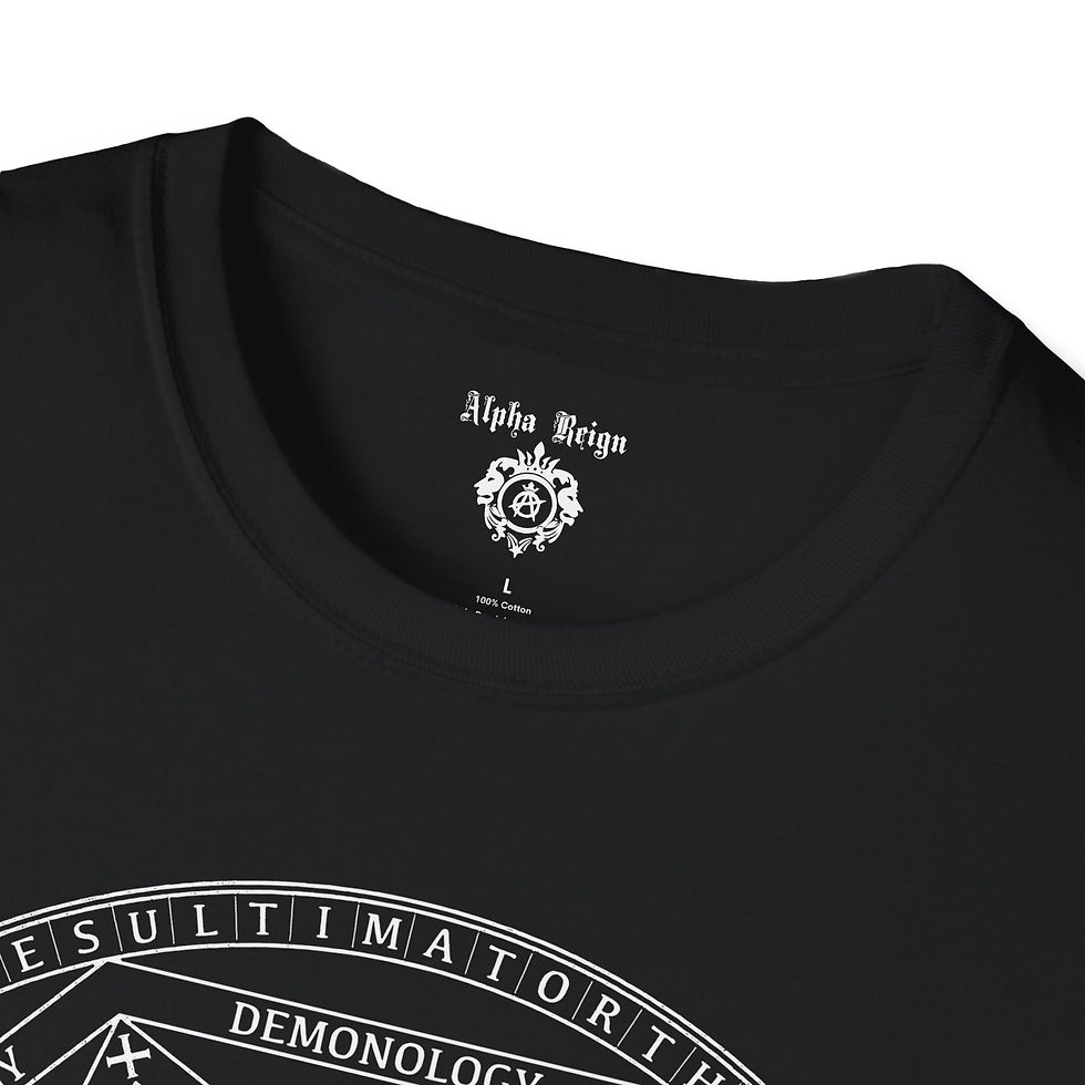 Thumbnail: Dark T-shirt with Alpha Reign logo and occult design