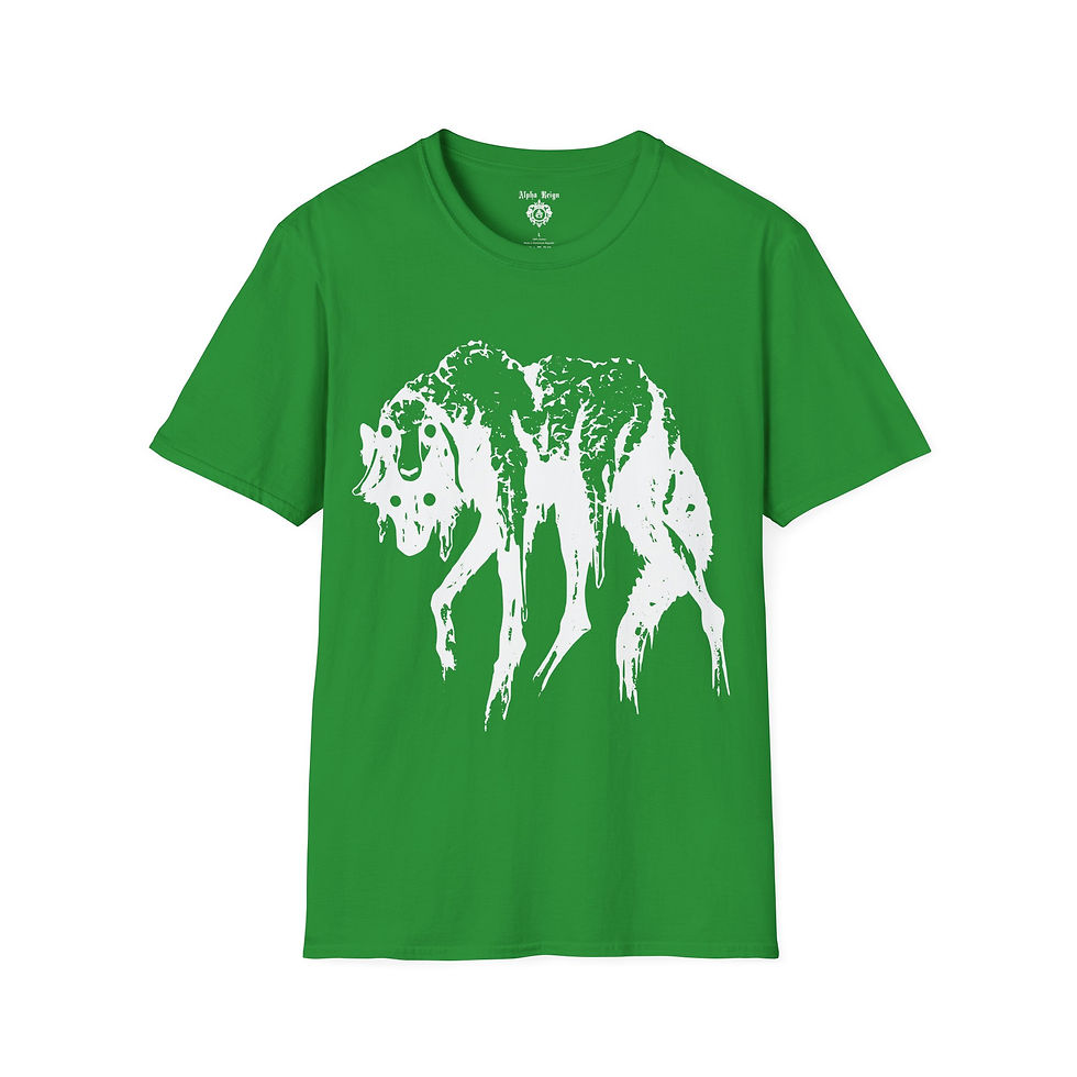 Thumbnail: Green t-shirt featuring a white wolf graphic