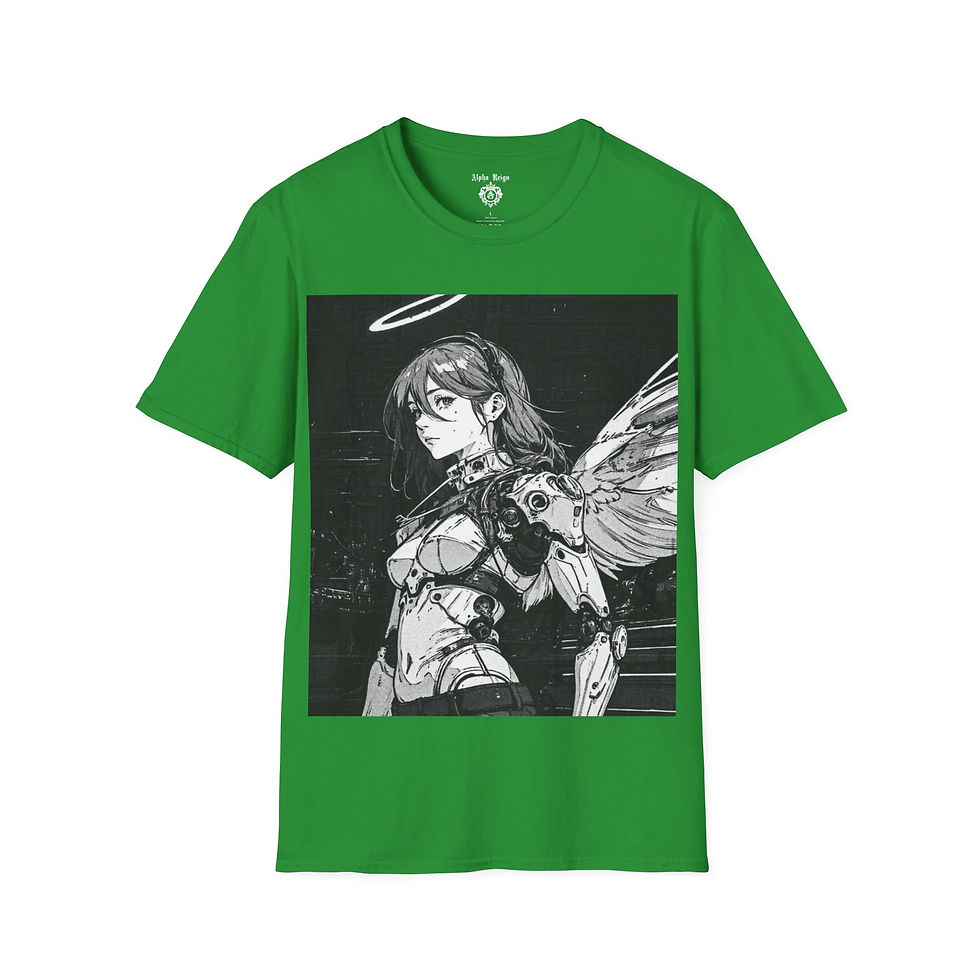 Thumbnail: Green v-neck t-shirt featuring anime angel graphic