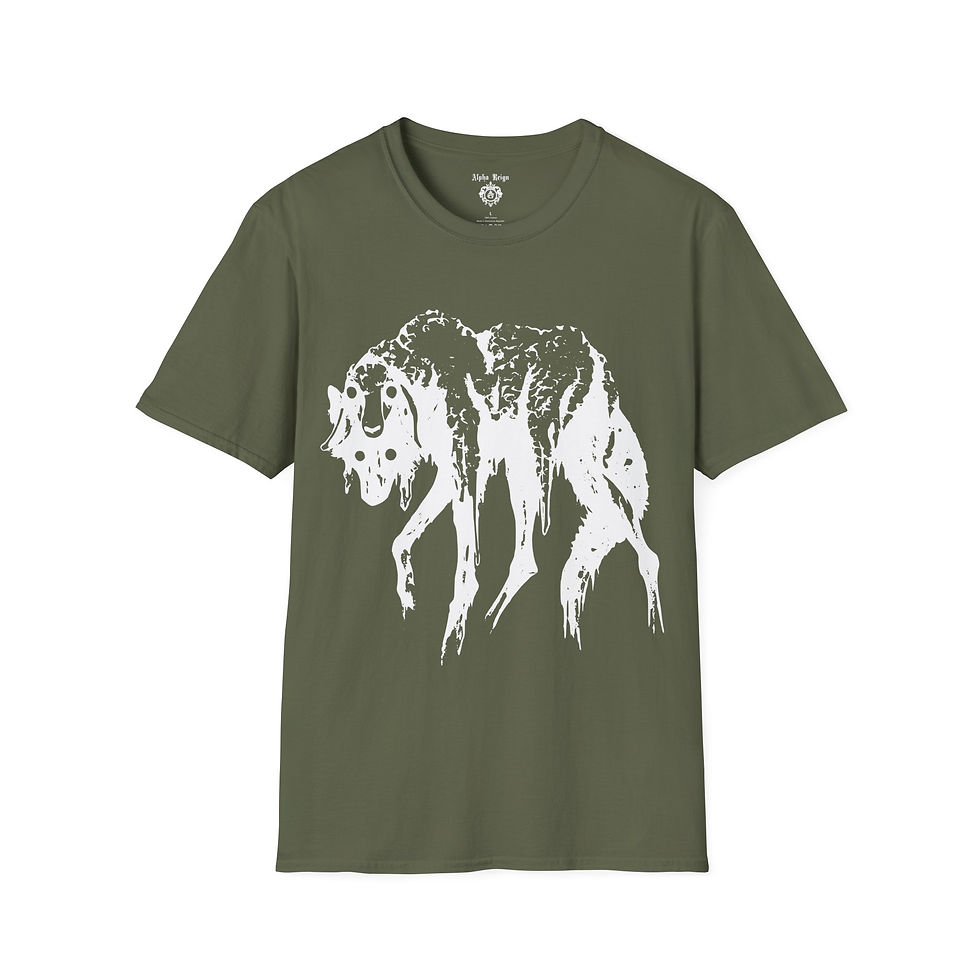 Thumbnail: Olive green t-shirt, wolf graphic