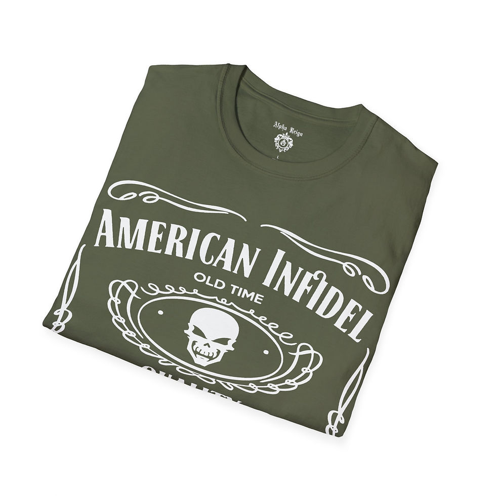 Thumbnail: American Infidel t-shirt, olive green with skull graphic