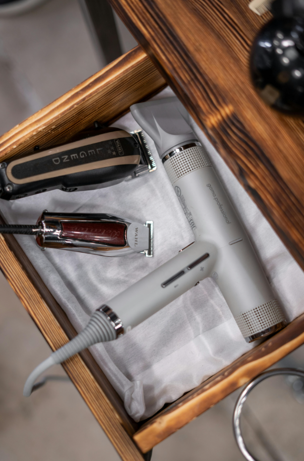 Barber tools in drawer