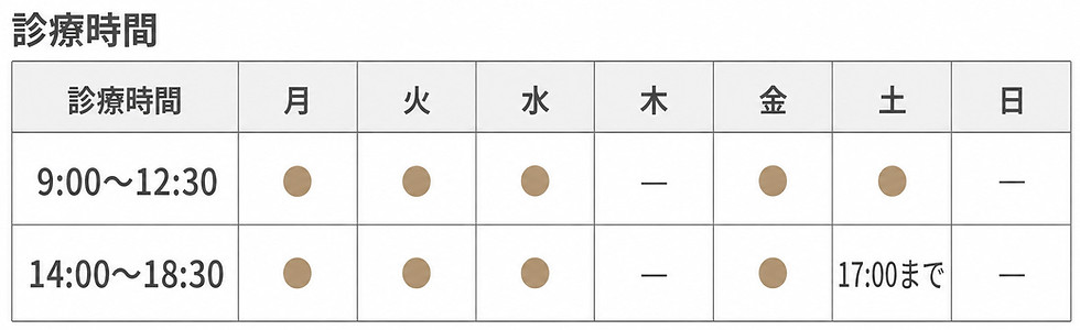 診療時間　平日9:00から18:30土曜は17:00まで