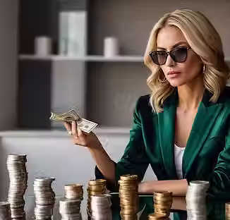 successful rich fashion woman counting money