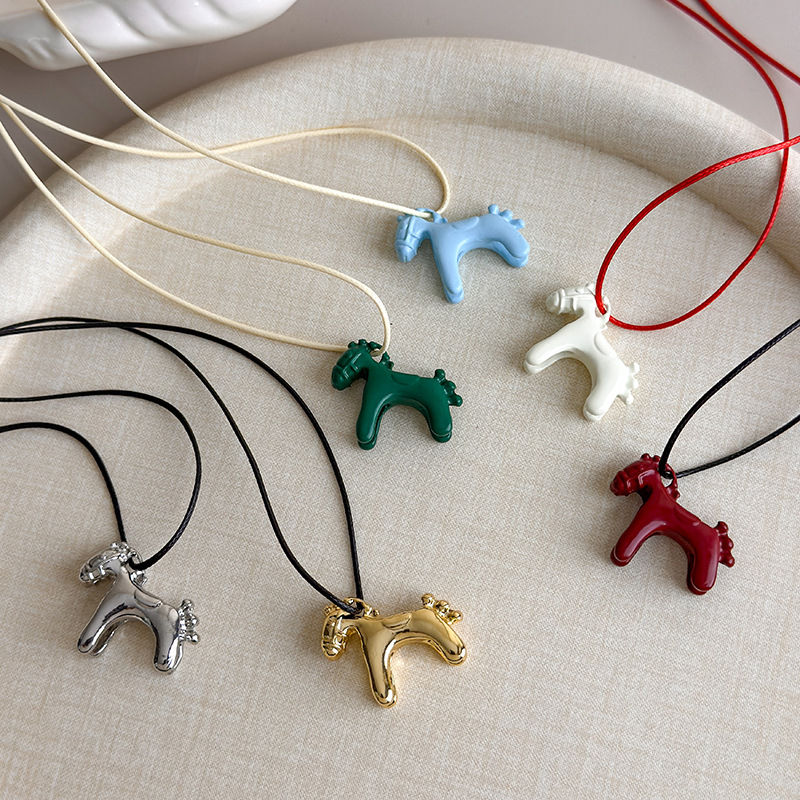 Thumbnail: Fashion Colorful Horse Pendant Long Necklace 