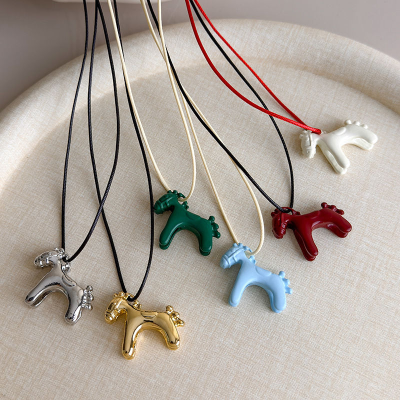 Thumbnail: Fashion Colorful Horse Pendant Long Necklace 