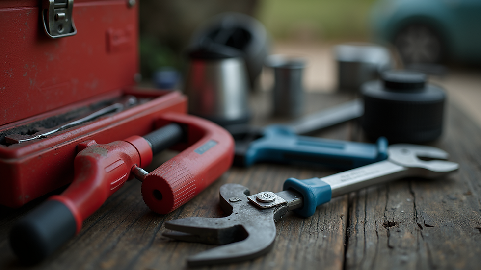 Close-up view of a plumber’s toolbox with emergency repair tools