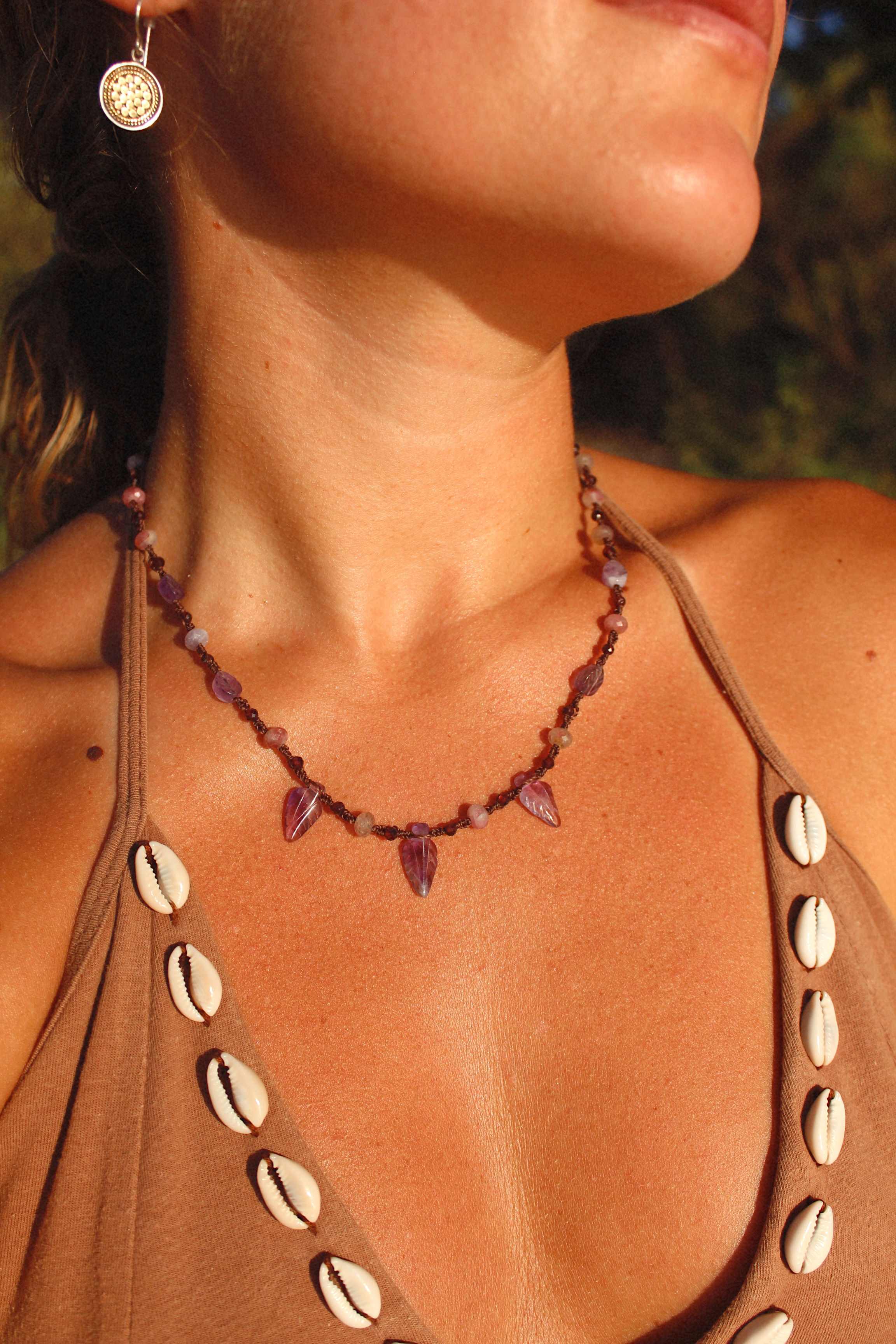 SEQUOIA - Carved Amethyst + Tourmaline Necklace