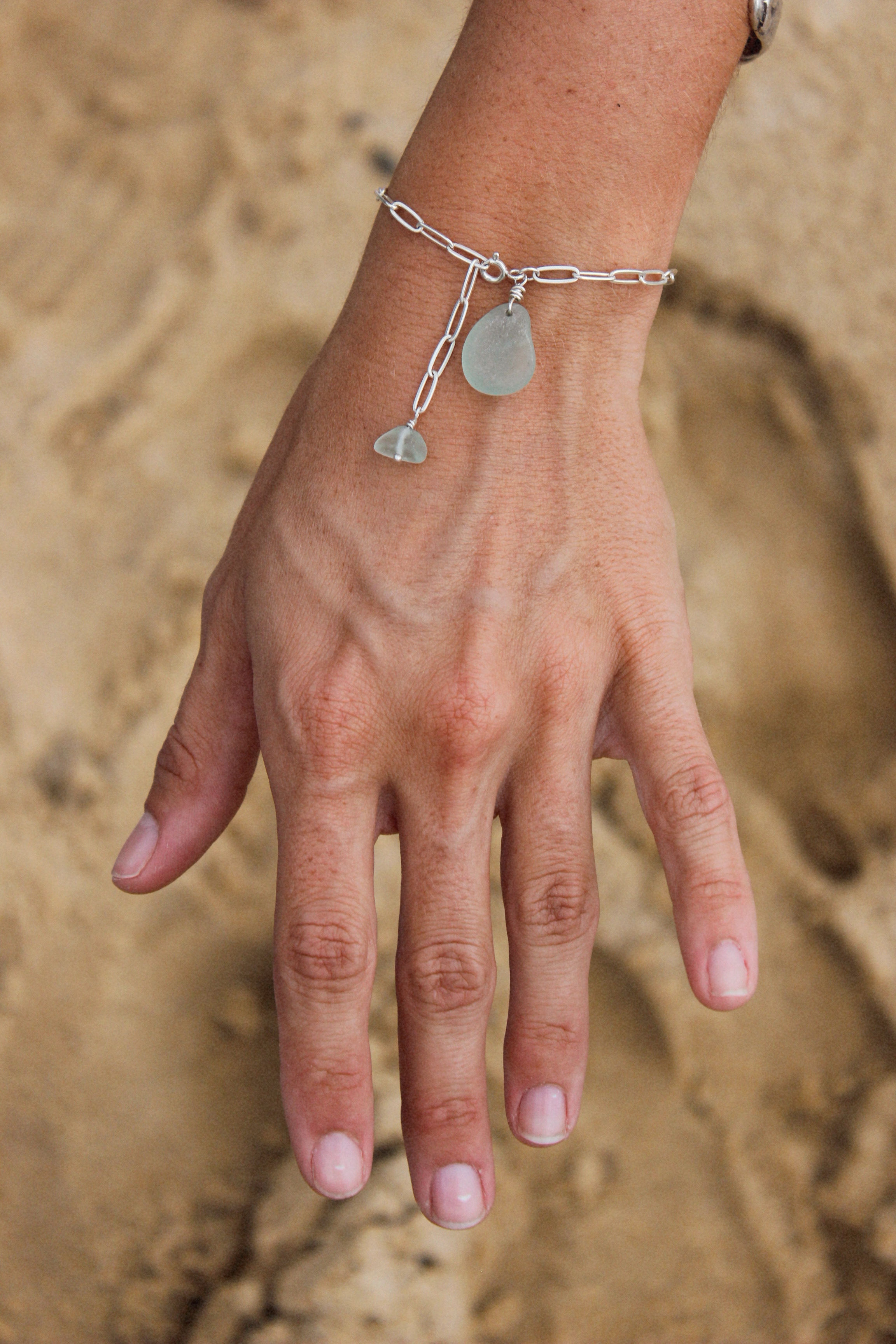 PETIT DROP - Sea Glass + Sterling Silver Bracelet