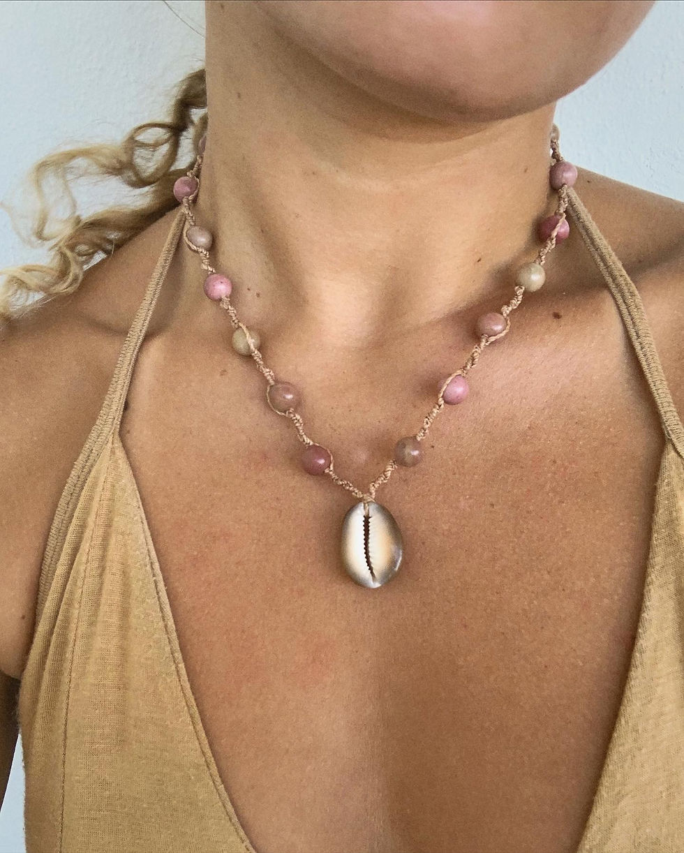 Thumbnail: DUNES - Snakehead Cowrie + Gemstone Necklace 