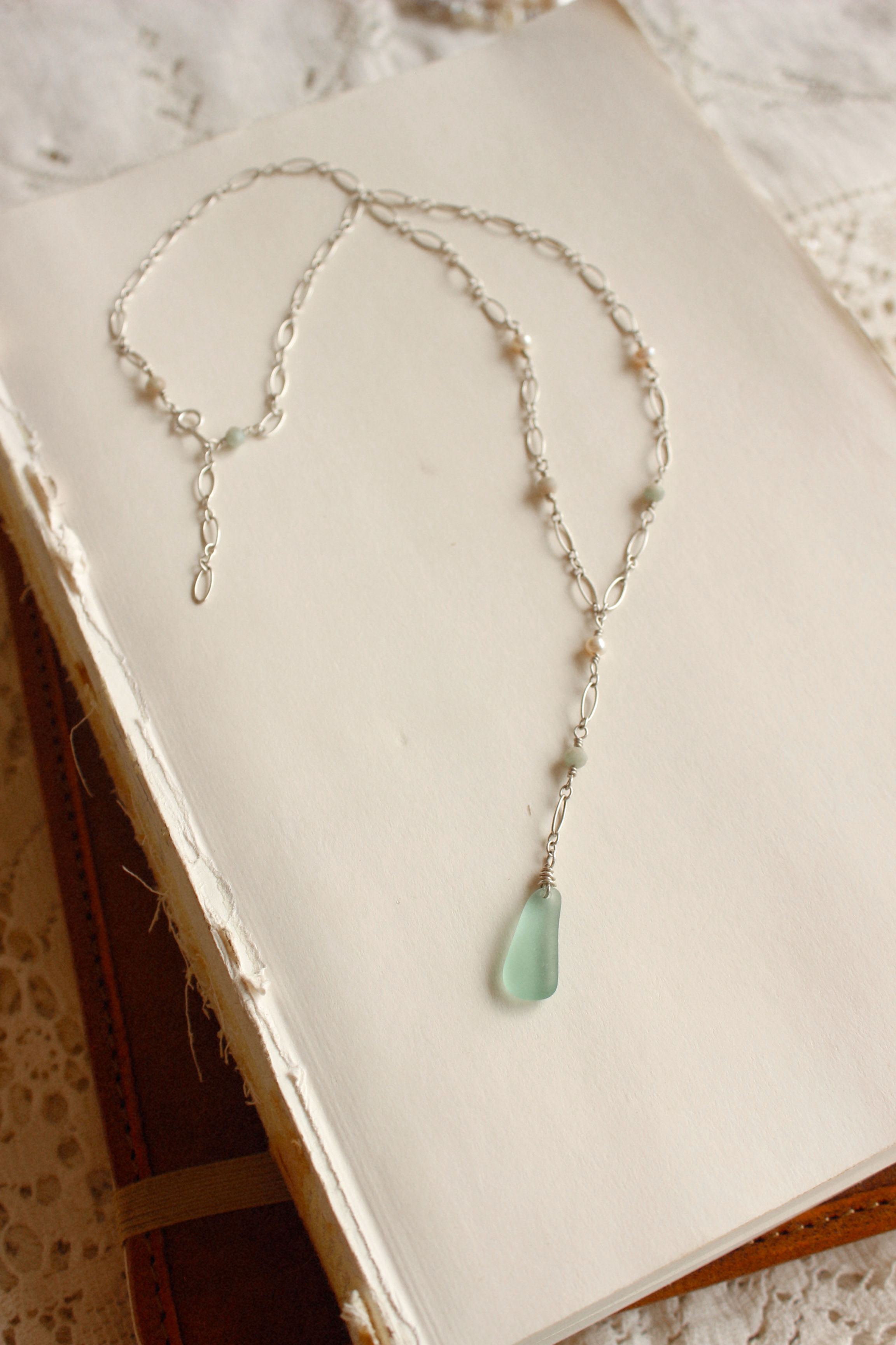 DROP - Sterling Silver Lariat Sea Glass Necklace