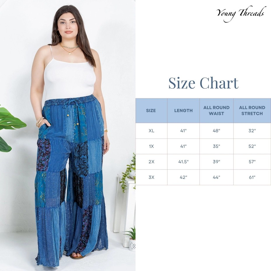 Thumbnail: Retro Revival Long Flared Patchwork Pants Indigo