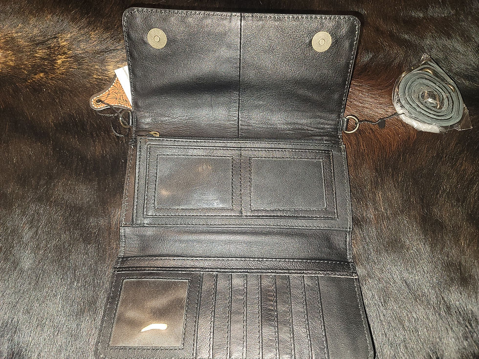 Thumbnail: Black & White Checkered Leather Cowhide Wallet Crossbody 