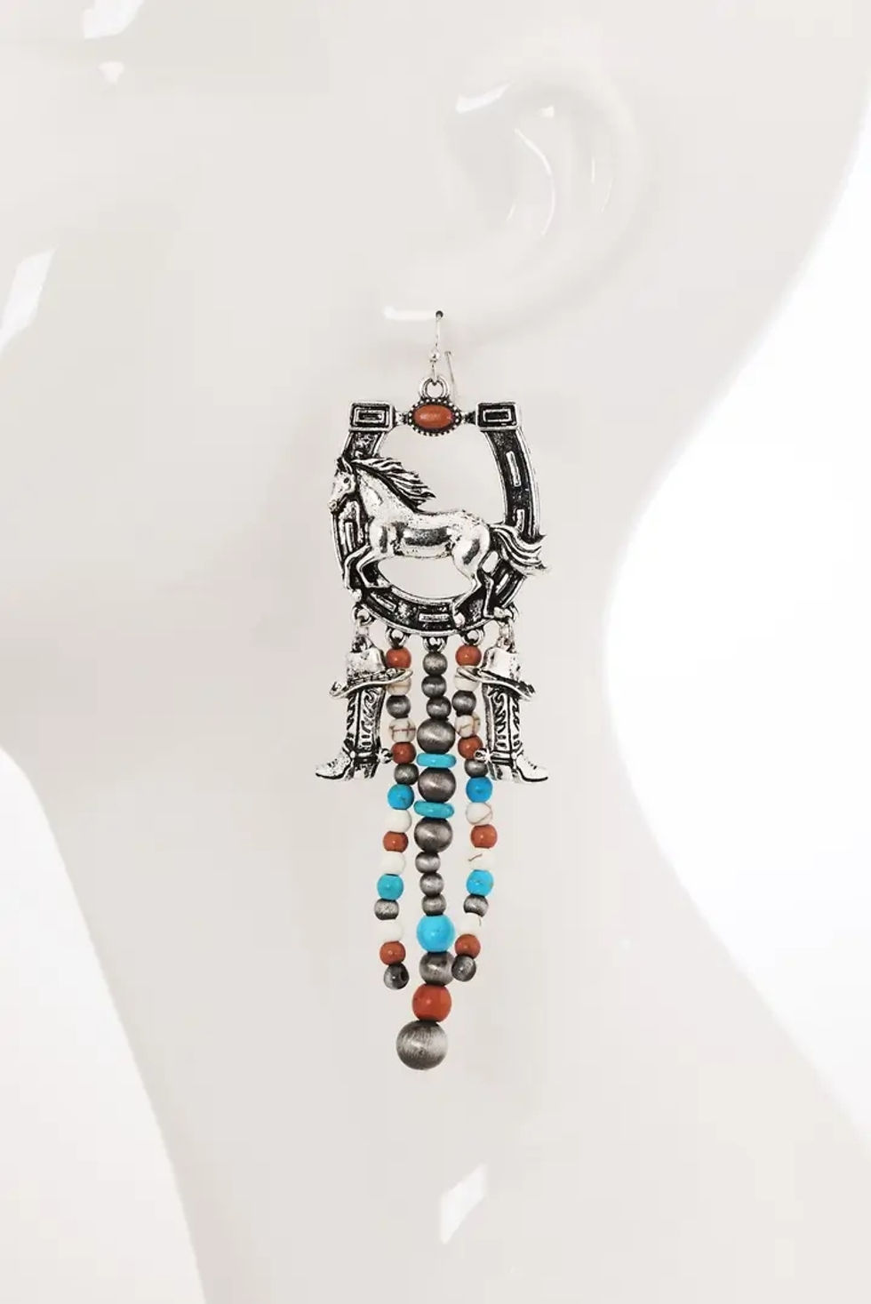 Thumbnail: Western Multi-Stone Horse Fringe Earrings