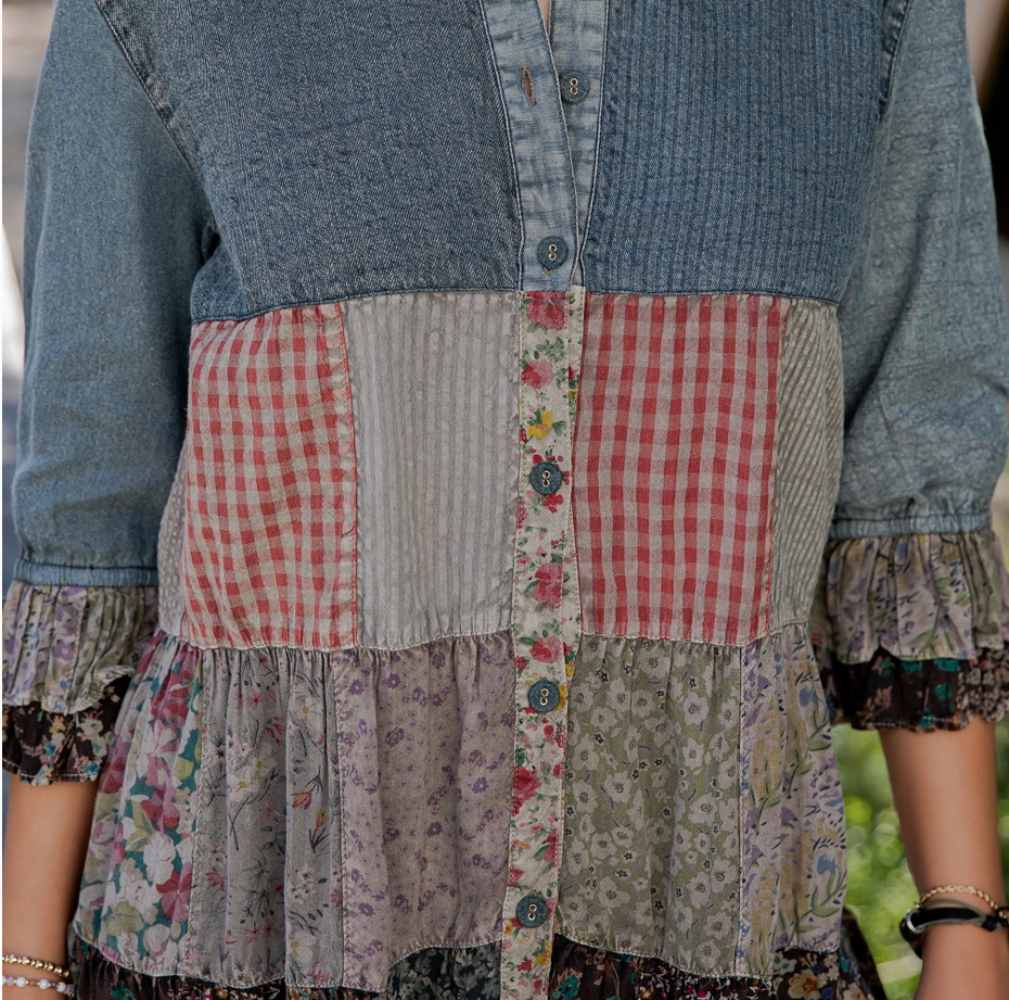 Thumbnail: Ruffle Sleeves Western Blouse Top